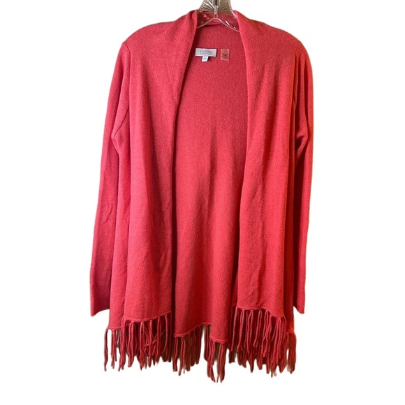 Kinross Cashmere RN 104647 Pink Long Sleeve Fringe Hem Open Front Cardigan Small - Picture 1 of 8